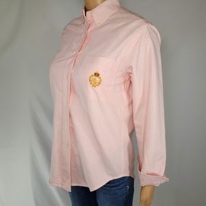 RARE Vintage 1970s Pink Striped Ralph Lauren Button Up Top. Size Womens 6 Petite